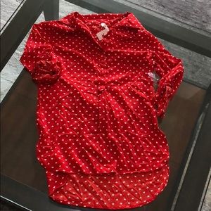 Red heart print blouse.